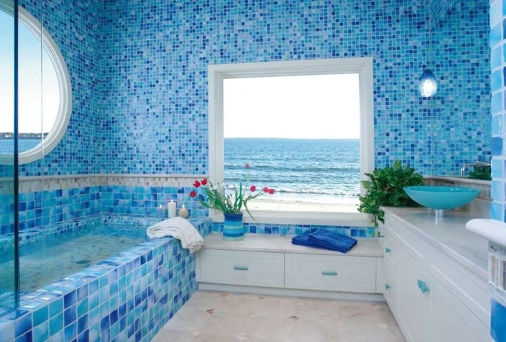 Дизайн синей ванной комнаты: 24 варианта интерьеров